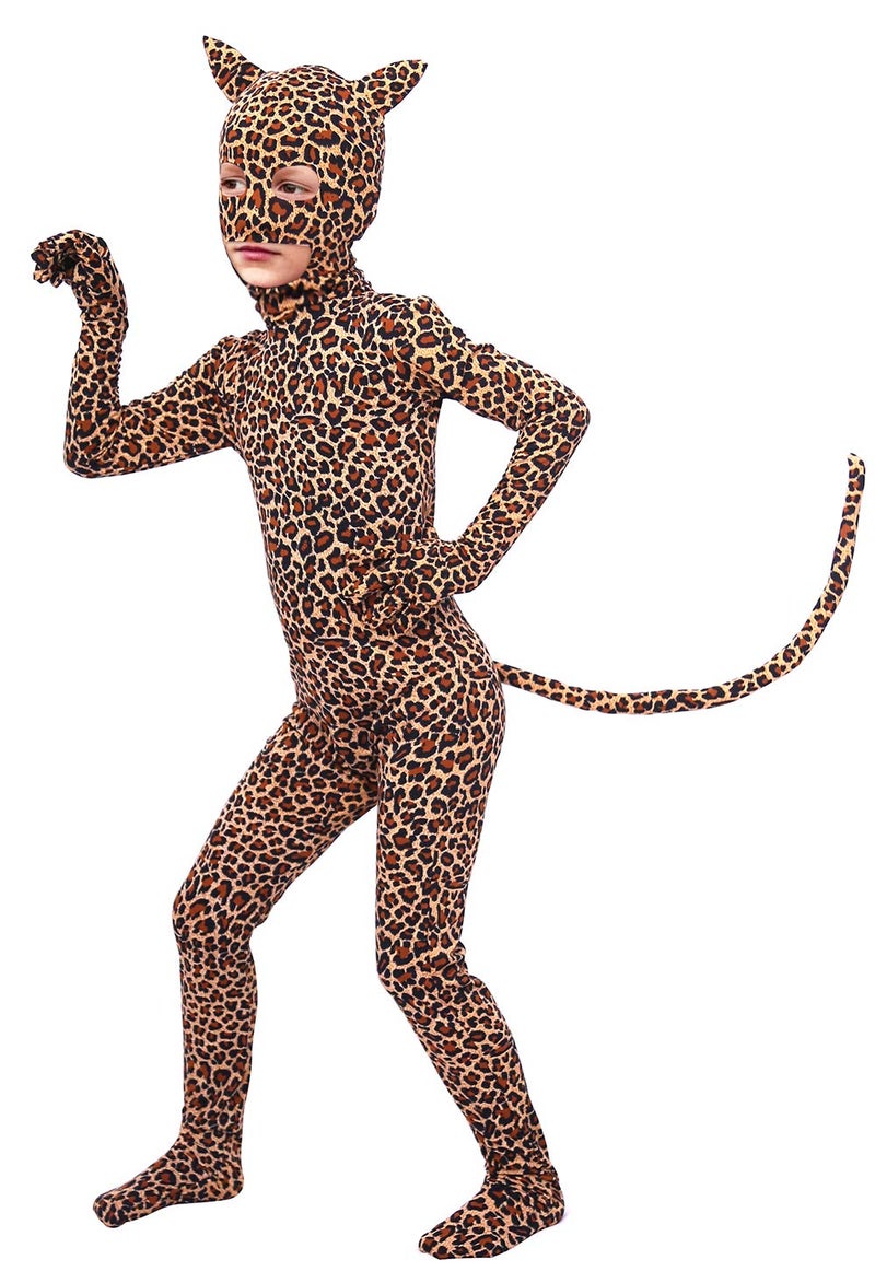 Gaoin Boys and Girls Spandex Pretty Leopard Costume Kids Animal Bodysuit (Leopard, Large) - Image 1